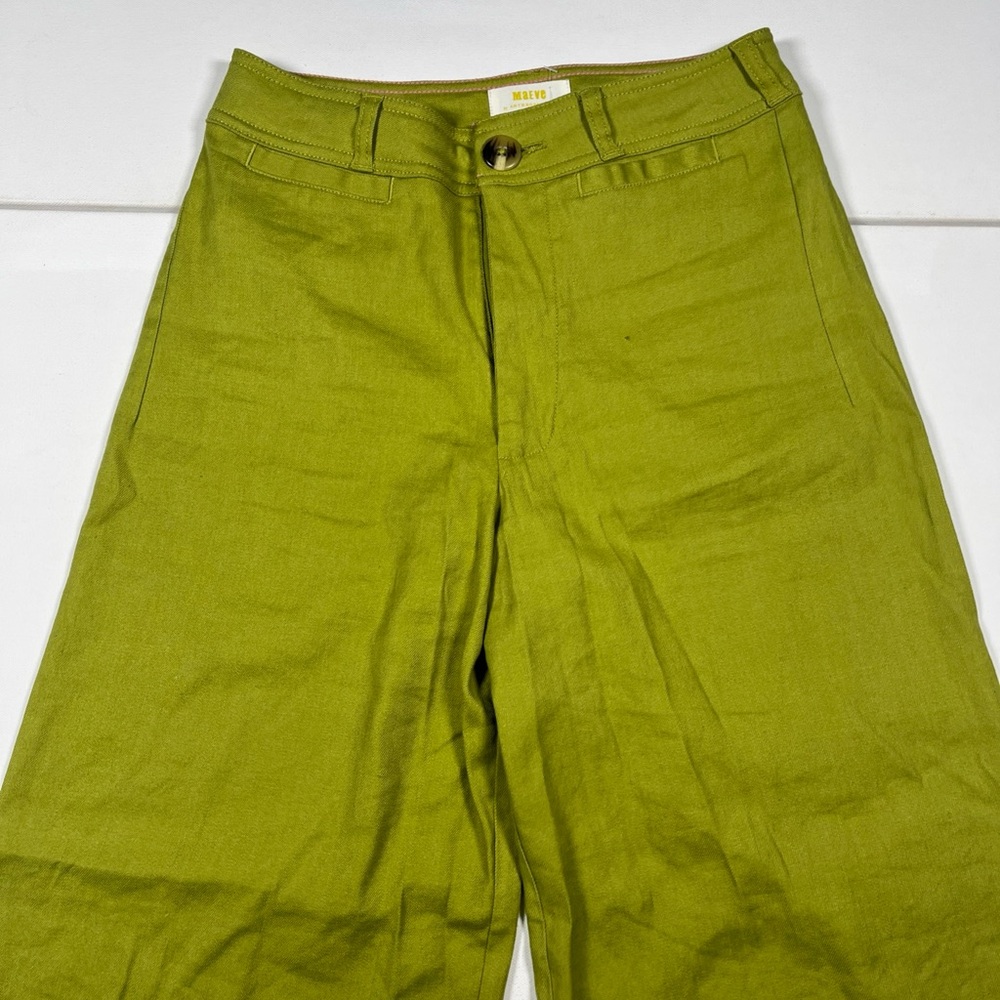 Maeve Pants The Colette Wide Leg Crop Linen Blend Yellow Green Casual Work Sz 27 - Picture 4 of 15